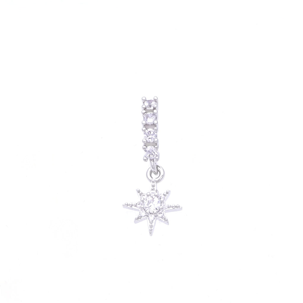 CZ Hoop Nose Ring with Dangle Star - Silver-Nose Studs-1-Glitters
