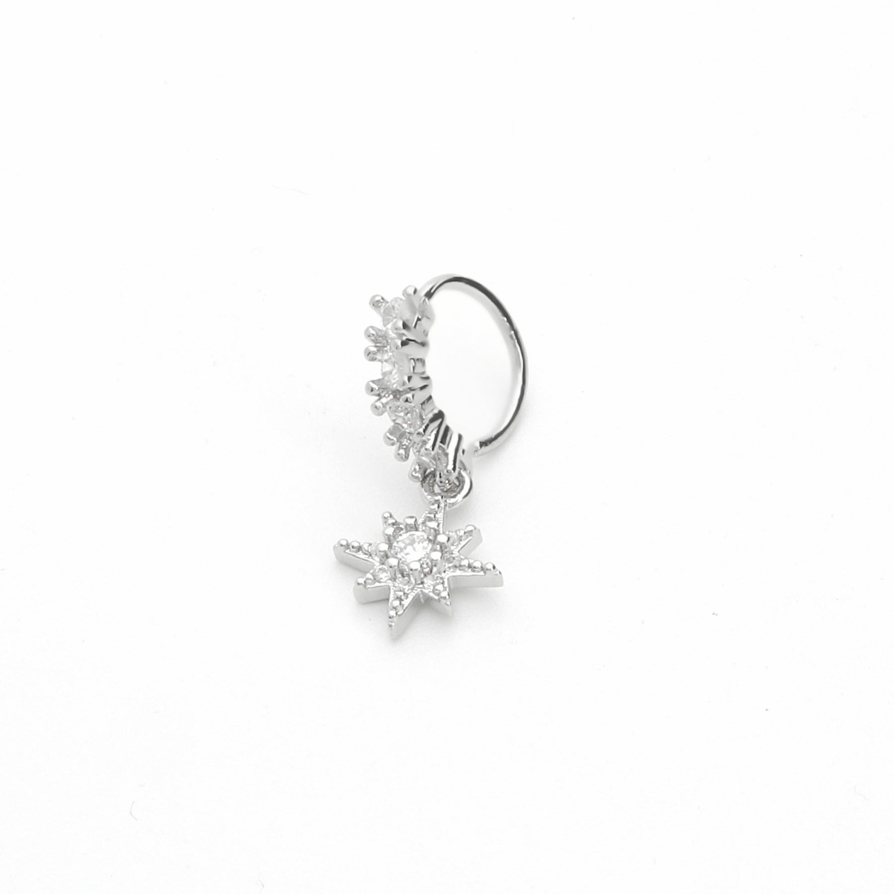 CZ Hoop Nose Ring with Dangle Starburst-Nose Studs-3-Glitters