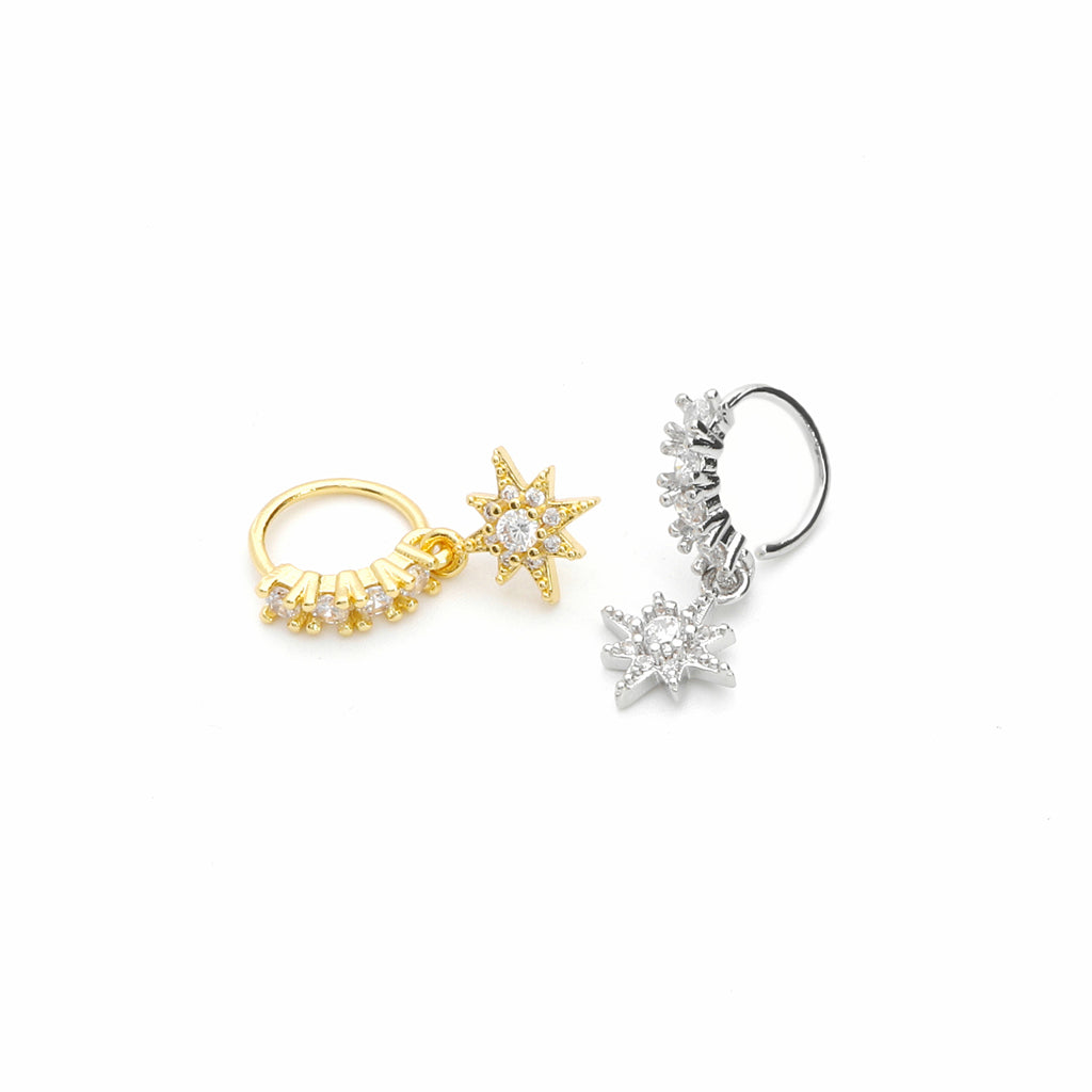 CZ Hoop Nose Ring with Dangle Starburst-Nose Studs-1-Glitters