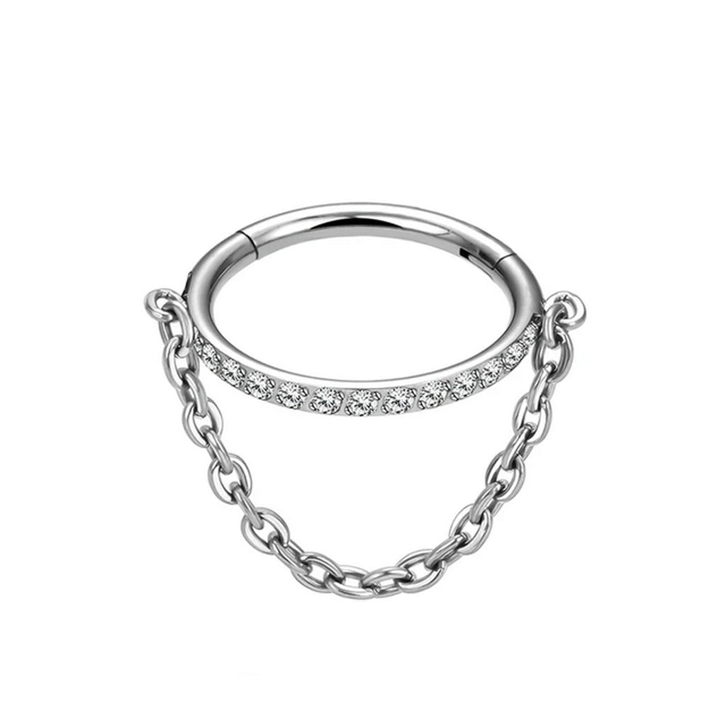 Titanium Outward Facing Pave CZ Hoop with Chain Link - Silver-Septum Rings-1-Glitters