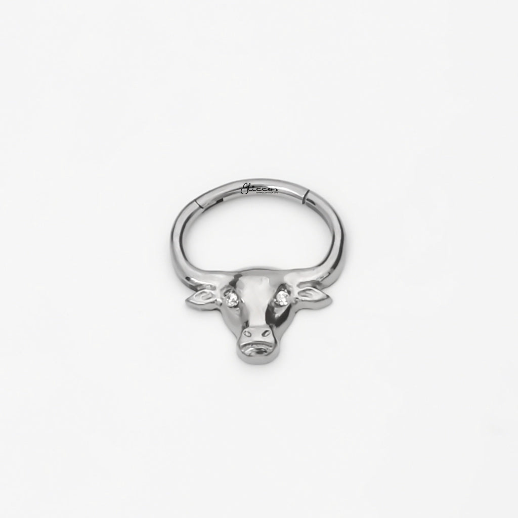 Bull Head Titanium Segment Hoop Ring - Silver