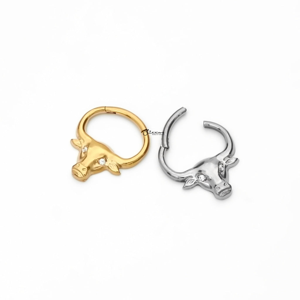 Bull Head Titanium Segment Hoop Ring - Gold-Septum Rings-2-Glitters