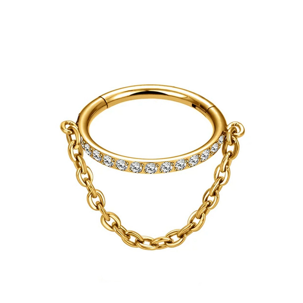 Titanium Outward Facing Pave CZ Hoop with Chain Link - Gold-Septum Rings-1-Glitters