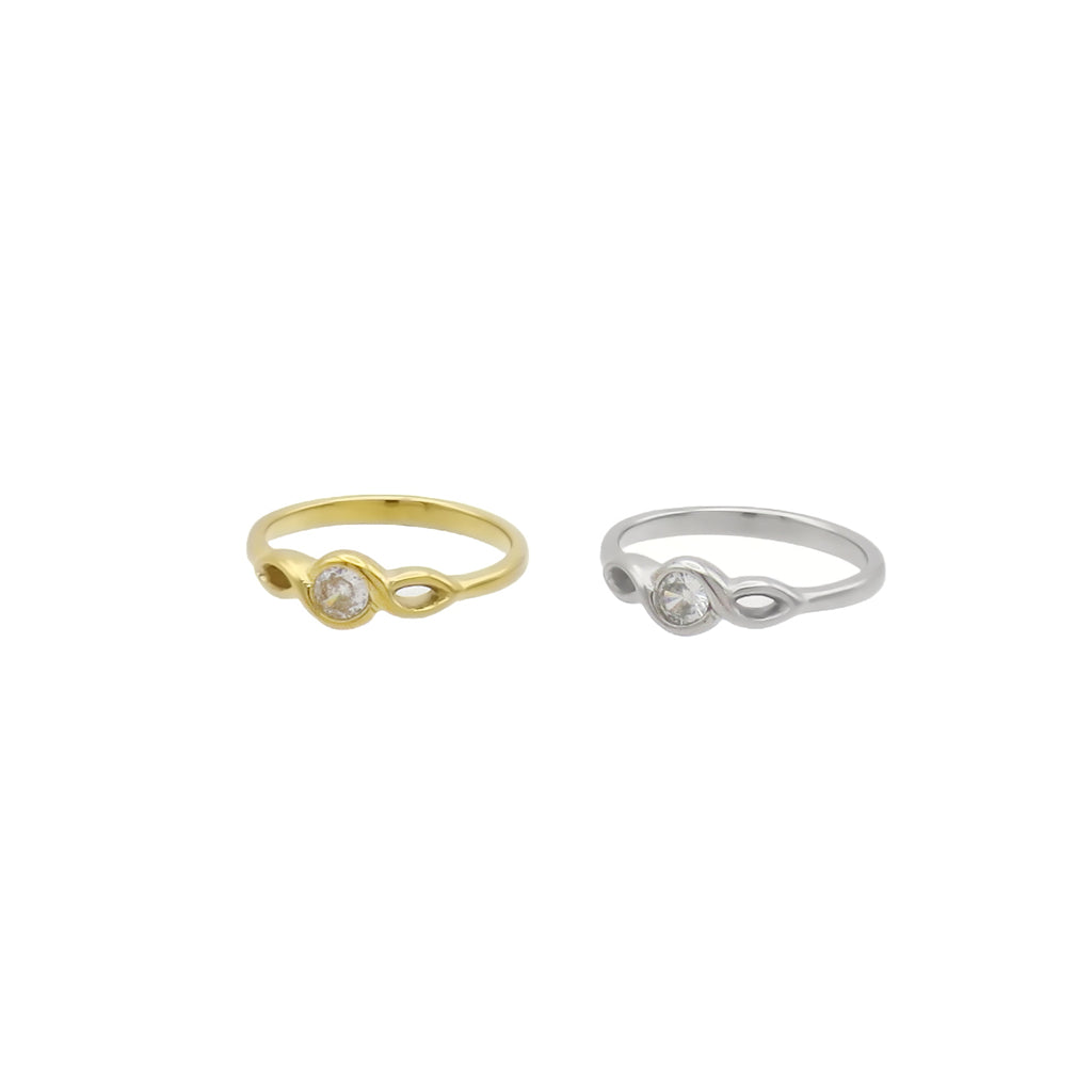 Stainless Steel Infinity CZ Solitaire Ring - Gold