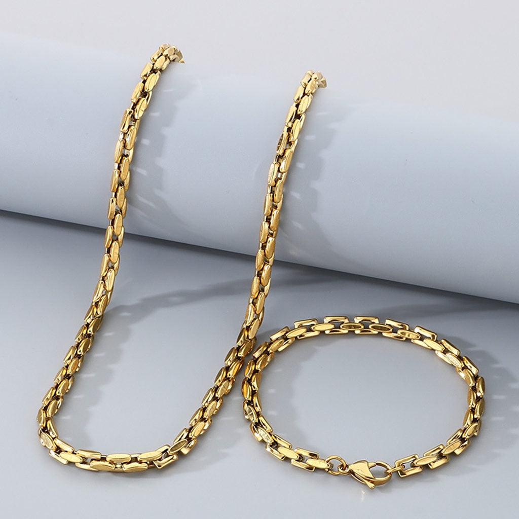 Stainless Steel Box Link Chain Bracelet - Gold