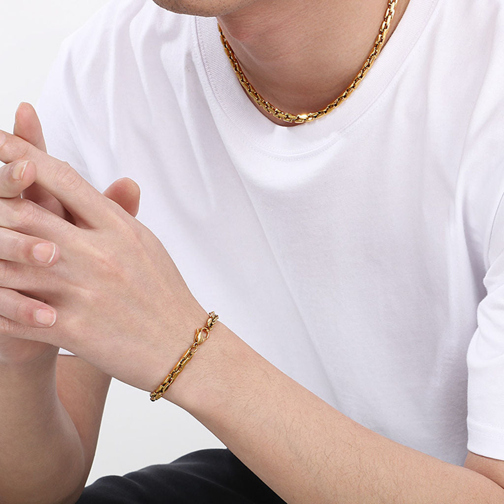 Stainless Steel Box Link Chain Necklace - Gold