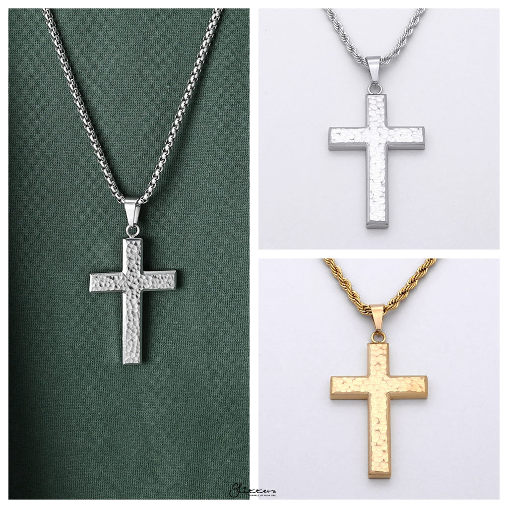 Stainless Steel Hammered Cross Pendant - Silver-Pendants-3-Glitters