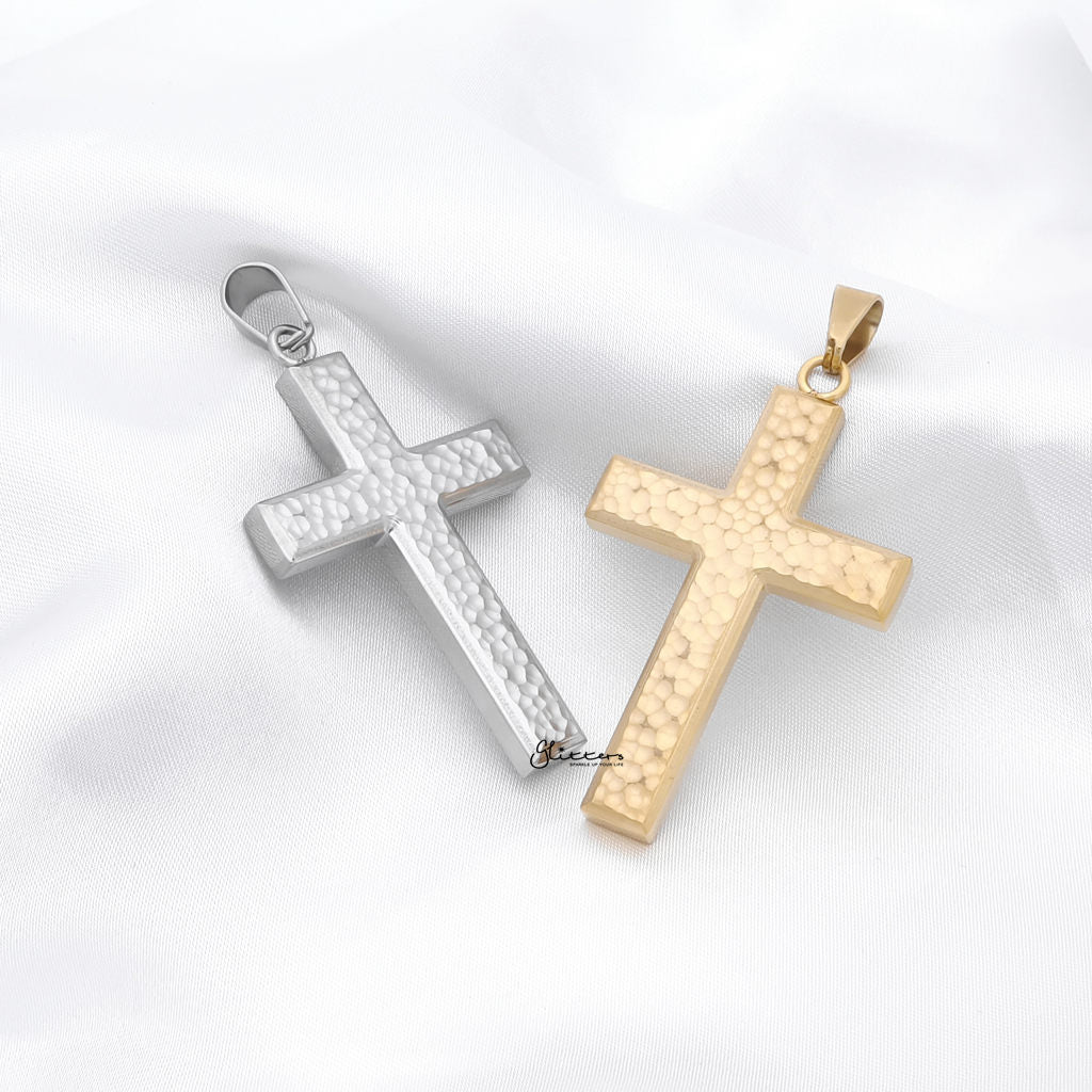 Stainless Steel Hammered Cross Pendant - Gold-Pendants-5-Glitters