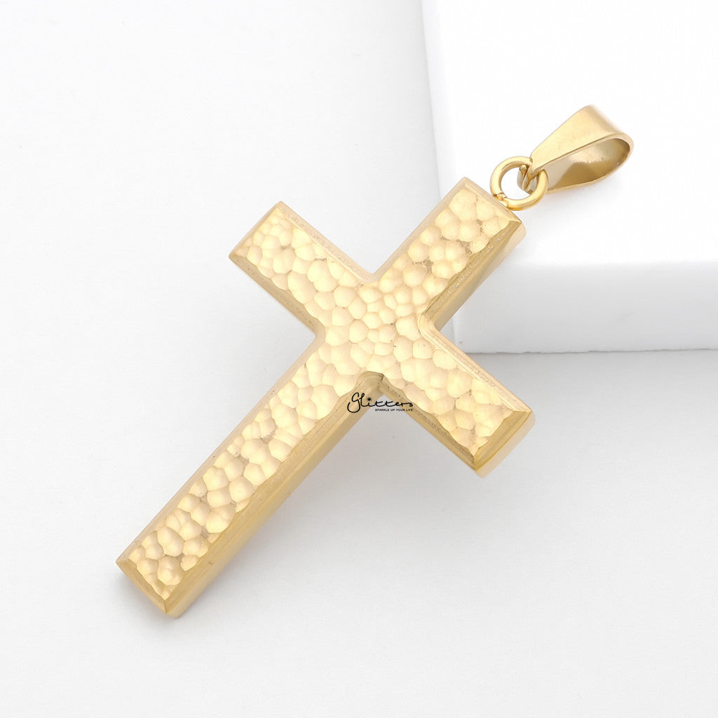 Stainless Steel Hammered Cross Pendant - Gold-Pendants-4-Glitters
