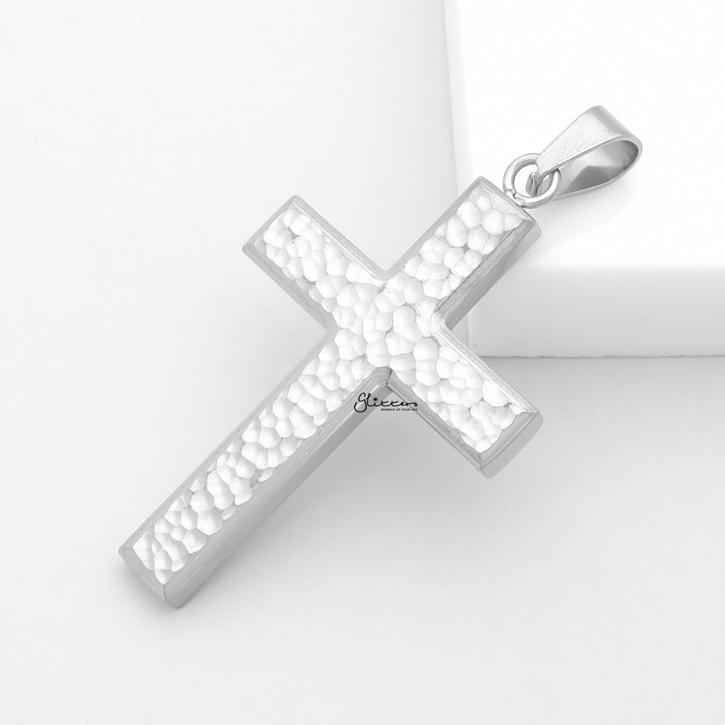 Stainless Steel Hammered Cross Pendant - Silver-Pendants-4-Glitters