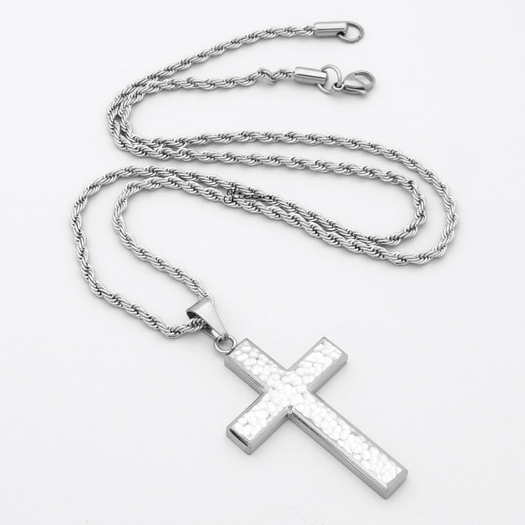 Stainless Steel Hammered Cross Pendant - Silver-Pendants-2-Glitters