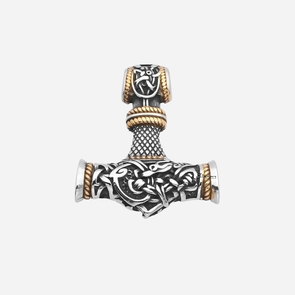 Stainless Steel Two Tone Thor's Hammer Pendant-Pendants-1-Glitters