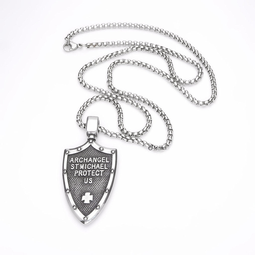 Stainless Steel St. Michael Shield Shape Pendant-Pendants-4-Glitters