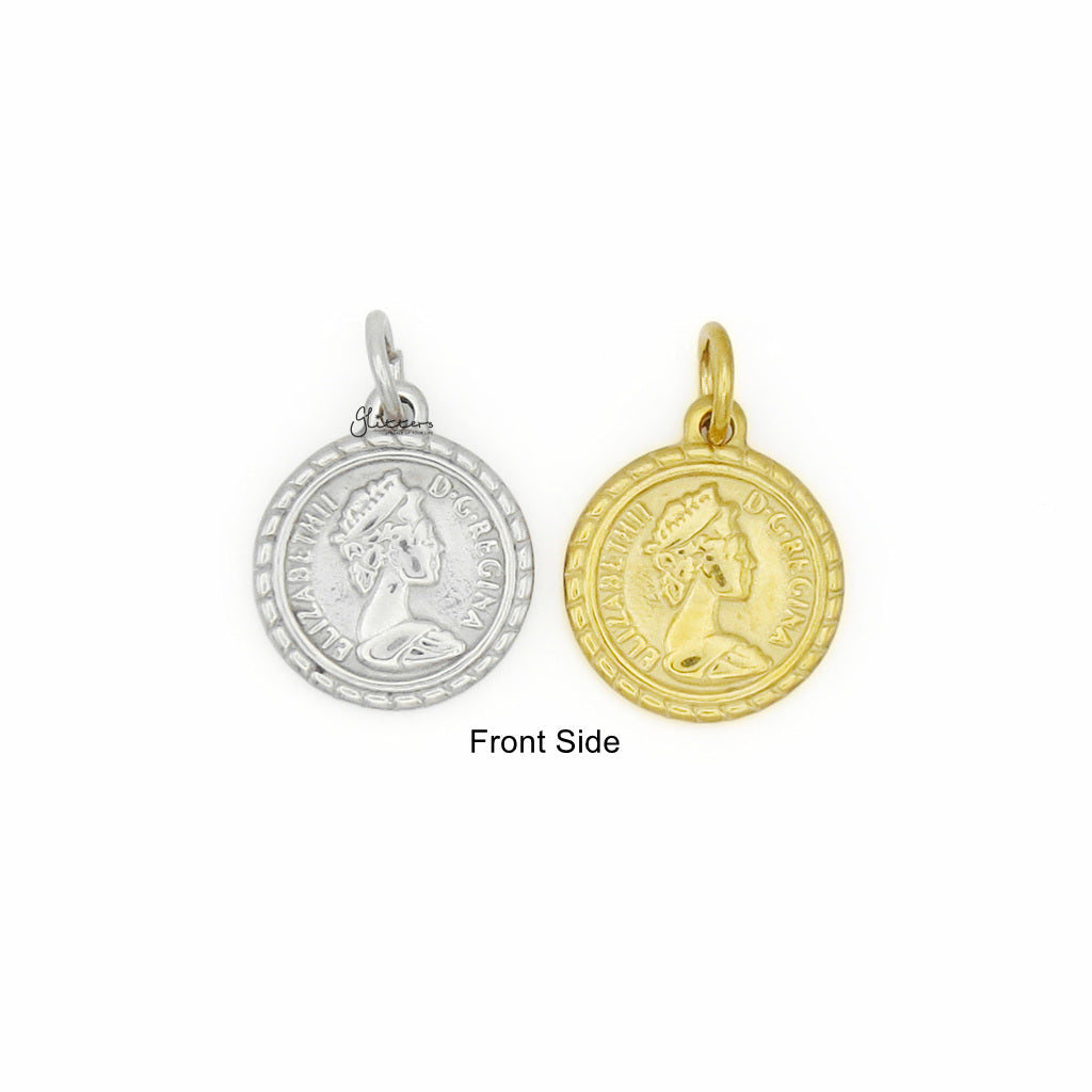 Stainless Steel Queen Elizabeth Coin Pendant - Silver