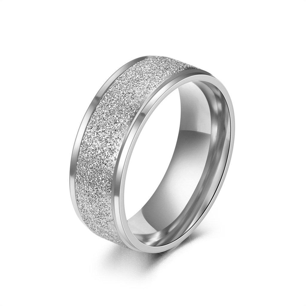 Stainless Steel Sandblasted Finish 8mm Band Ring - Silver-Stainless Steel Rings-1-Glitters