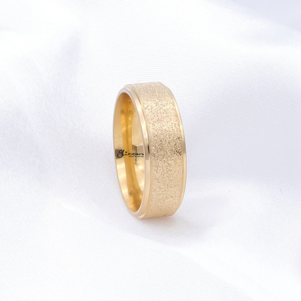Stainless Steel Sandblasted Finish 8mm Band Ring - Gold-Stainless Steel Rings-2-Glitters