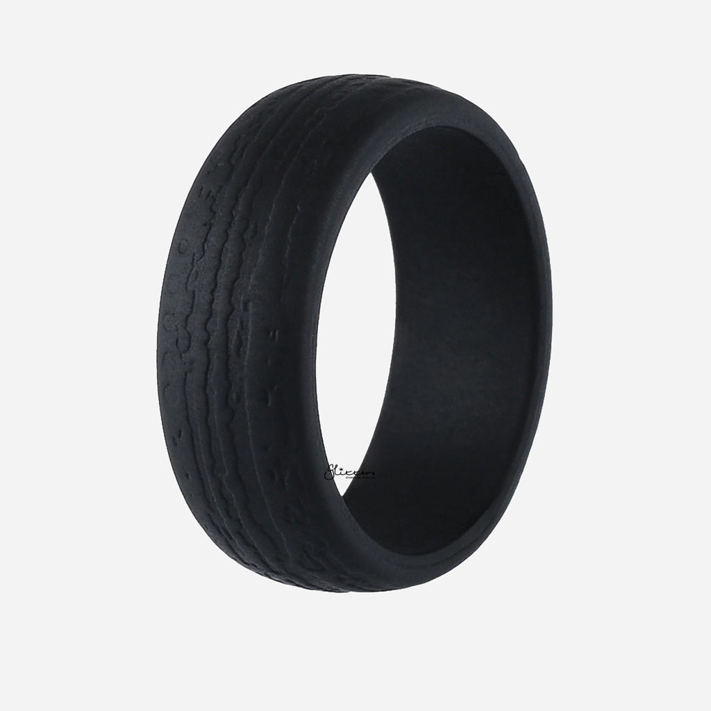 Silicone Tree Bark Texture Ring - Black-Rings-1-Glitters