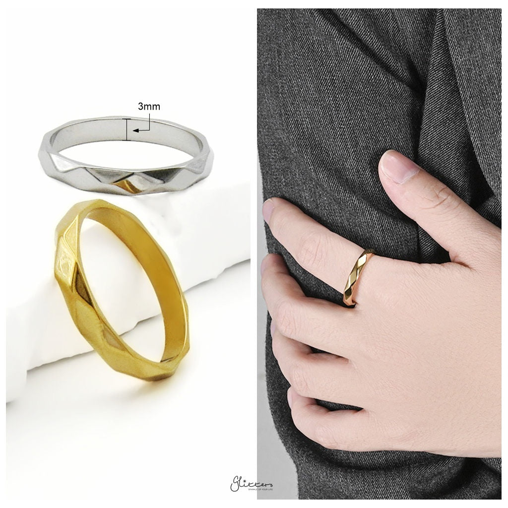 Minimalist Faceted Stainless Steel Band Ring - Gold-Stainless Steel Rings-4-Glitters