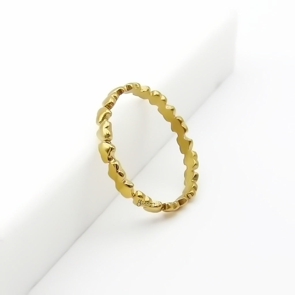 Stainless Steel Dainty Heart Eternity Band Ring - Gold-Stainless Steel Rings-3-Glitters