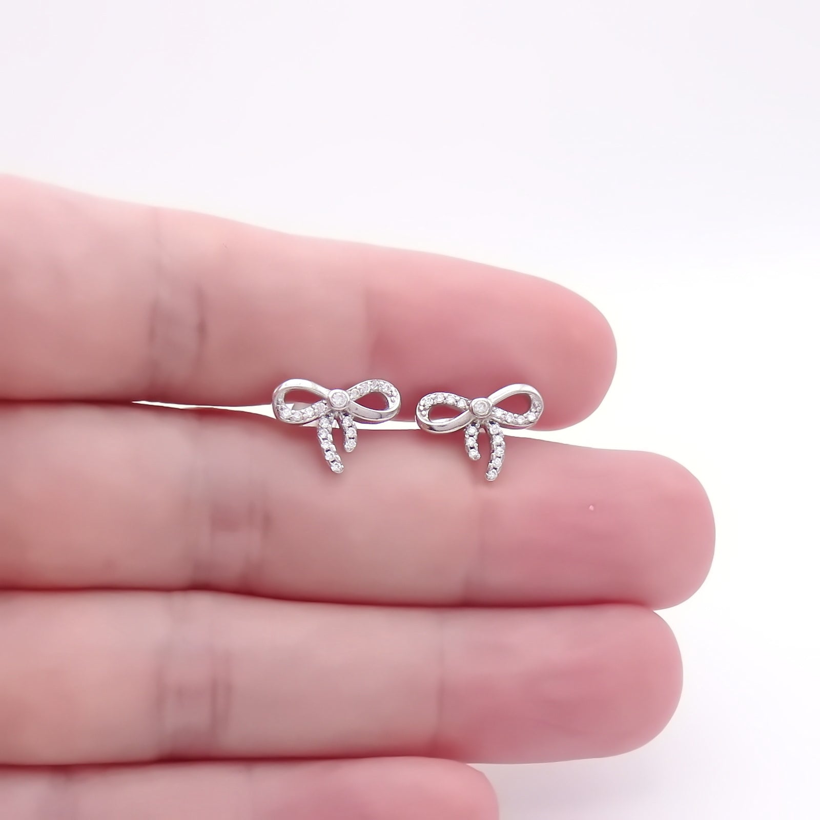 Sterling Silver Bowknot CZ Stud Earrings