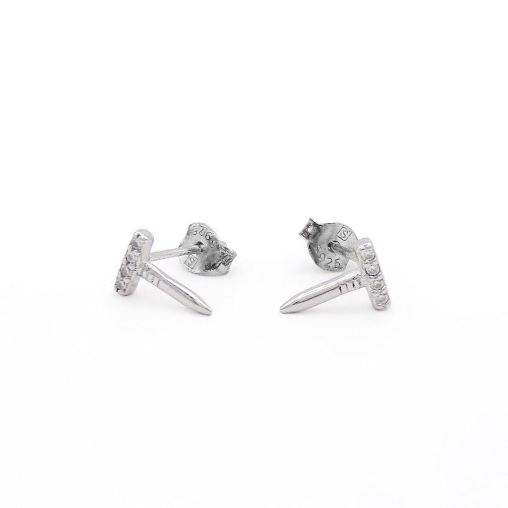 Sterling Silver Nail CZ Stud Earrings