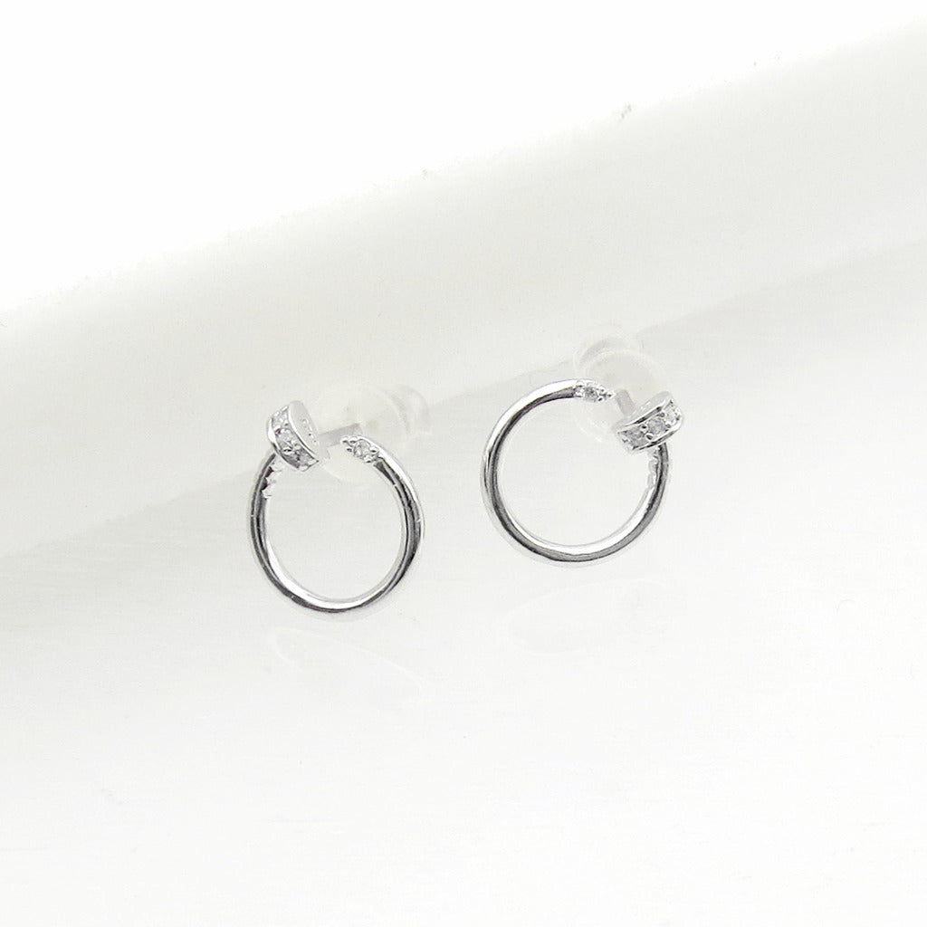 Sterling Silver CZ Pave Bent Nail Stud Earrings