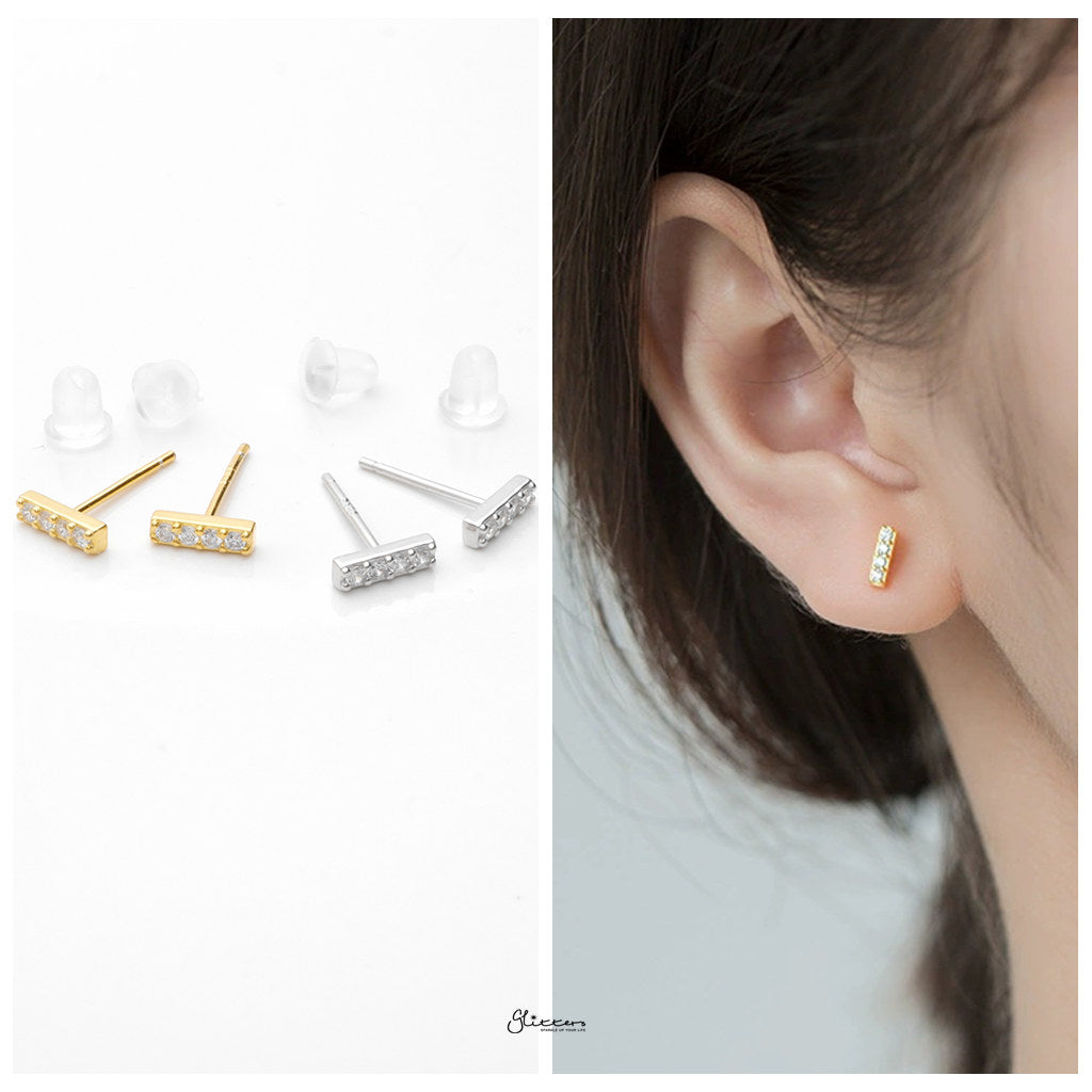 CZ Paved Bar Stud Earrings - Gold-Stud Earrings-5-Glitters