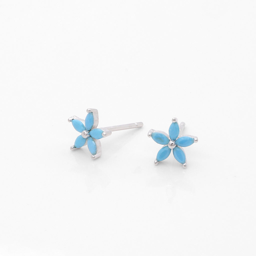 Turquoise Flower Stud Earrings-Stud Earrings-1-Glitters