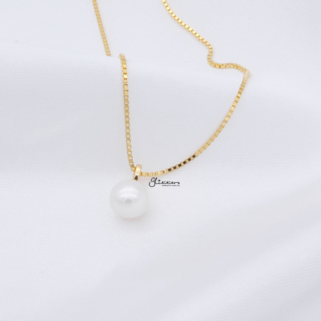 Sterling Silver Pearl Necklace - Gold-Sterling Silver Necklaces-2-Glitters