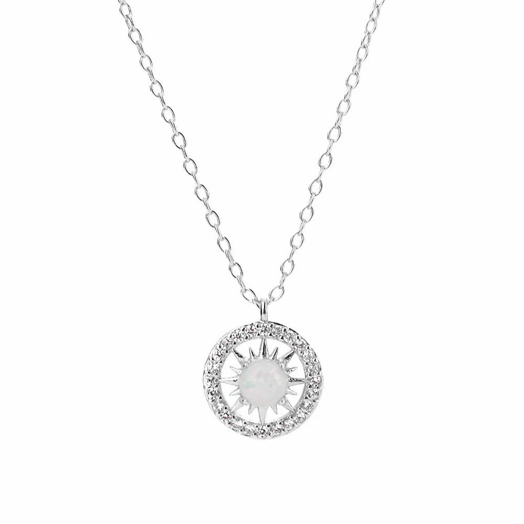 Sterling Silver Opal Sun Necklace - Silver-Sterling Silver Necklaces-1-Glitters