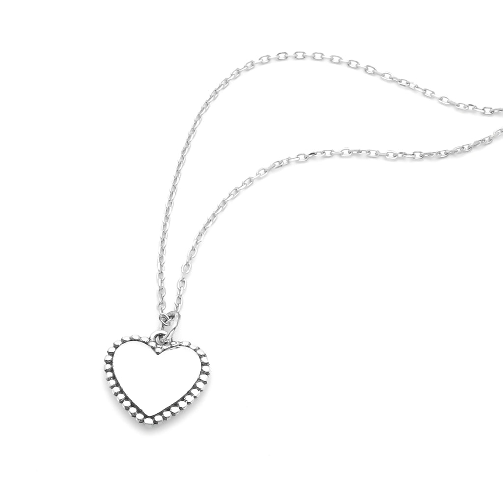 Sterling Silver Beaded Edge Heart Pendant Necklace-Sterling Silver Necklaces-2-Glitters