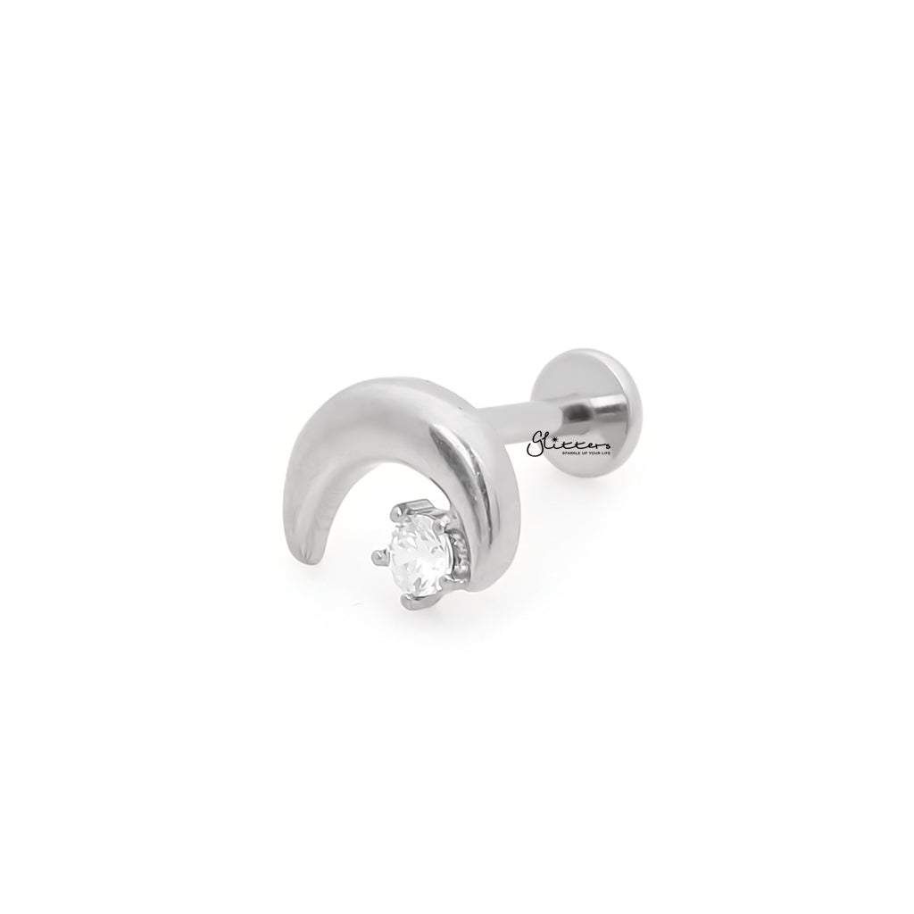 CZ Star and Crescent Top Internally Threaded Flat Back Stud-Tragus | Cartilage | Daith | Conch-3-Glitters