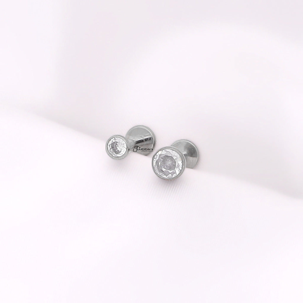 Round CZ Top Internally Threaded Flat Back Stud-Tragus | Cartilage | Daith | Conch-3-Glitters