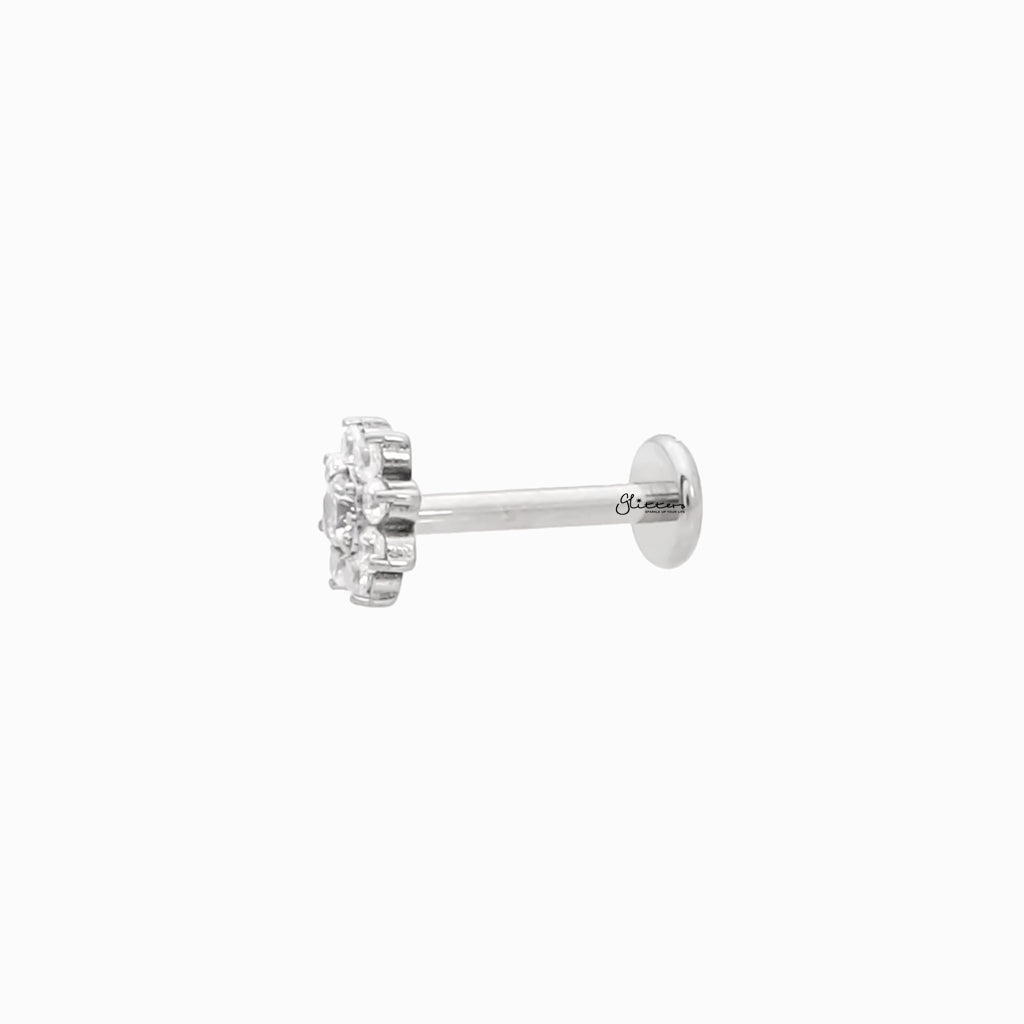 CZ Flower Top Internally Threaded Titanium Flat Back Stud-Tragus | Cartilage | Daith | Conch-2-Glitters