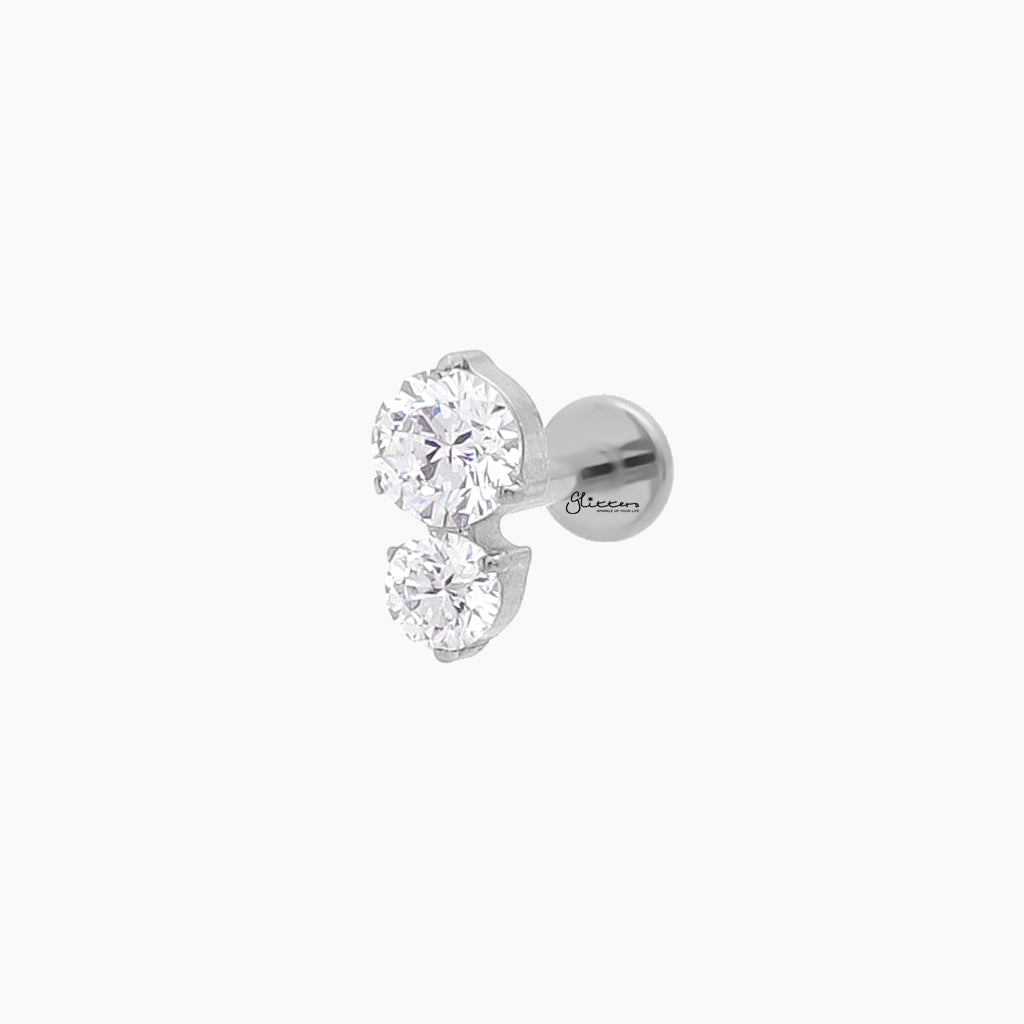 2 CZ Top Internally Threaded Titanium Flat Back Stud-Tragus | Cartilage | Daith | Conch-1-Glitters