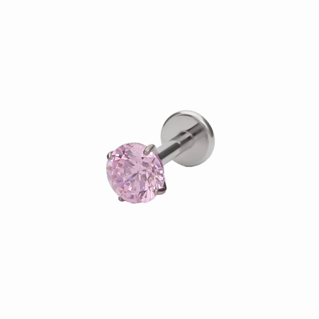 Round CZ Top Internally Threaded Titanium Flat Back Stud Earrings - Pink-Tragus | Cartilage | Daith | Conch-1-Glitters