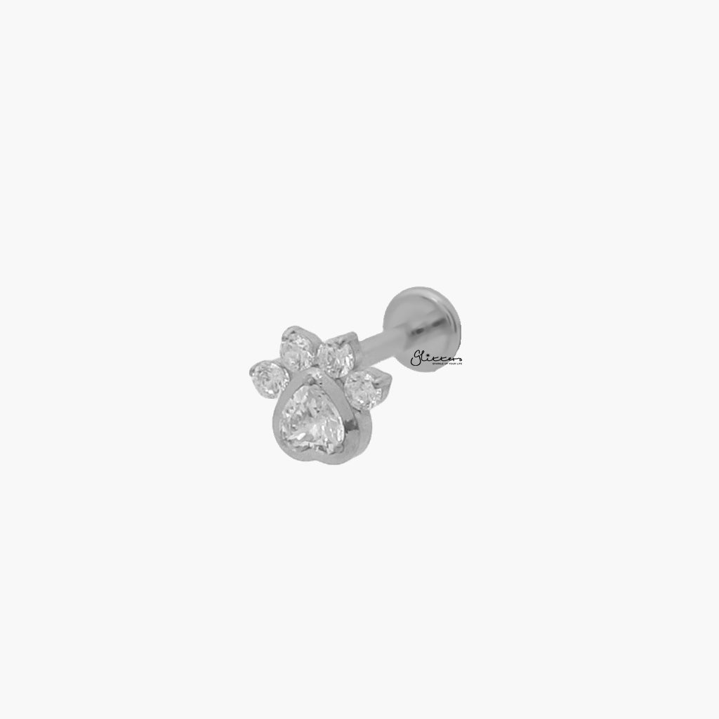 CZ Paw Top Internally Threaded Titanium Flat Back Stud Earrings-Tragus | Cartilage | Daith | Conch-1-Glitters