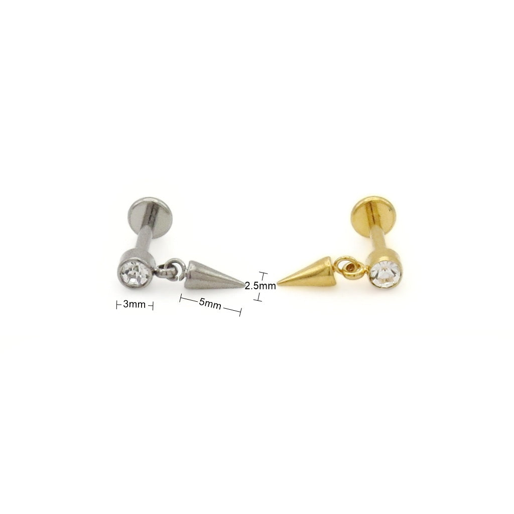 Titanium Round CZ Top Spike Dangle Flat Back Stud Earring-Tragus | Cartilage | Daith | Conch-5-Glitters