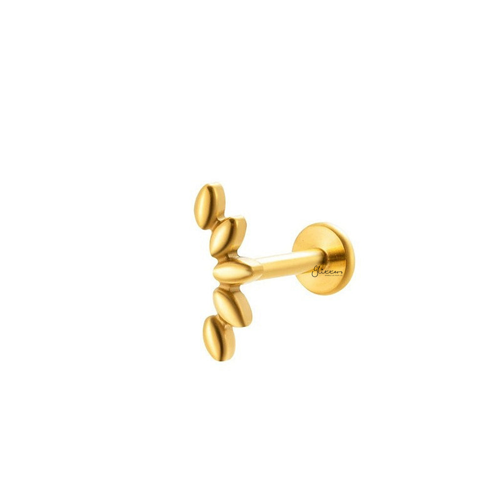 Curved Marquise Leaves Titanium Flat Back Stud Earring-Tragus | Cartilage | Daith | Conch-5-Glitters