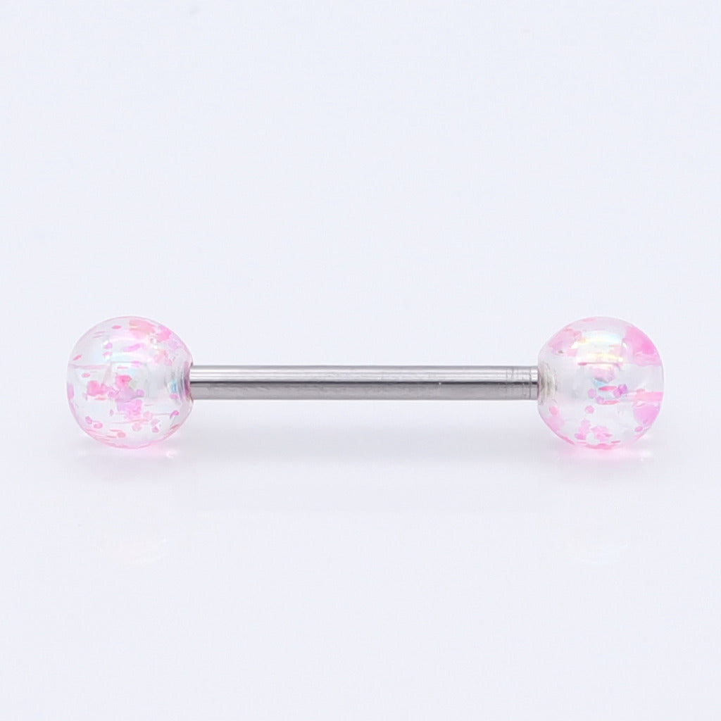 AB Coating Over Splash Acrylic Balls Tongue Barbell - Pink-Tongue Bar-1-Glitters