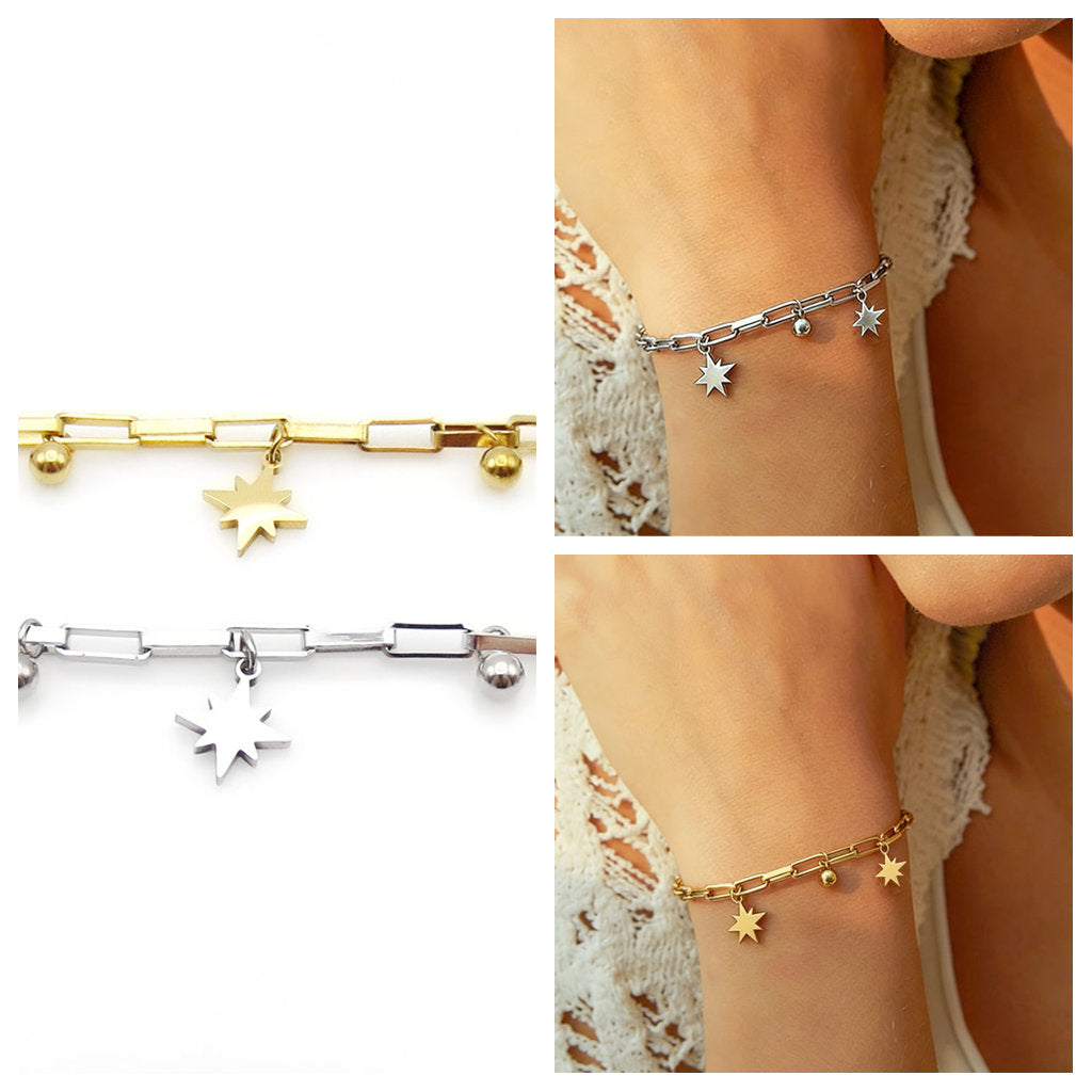 Stainless Steel Starburst Charm Bracelet-Stainless Steel Bracelets-3-Glitters