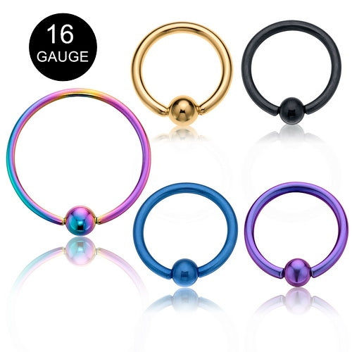 16GA Titanium Ion Plated Over Surgical Steel Captive Hoops-Body Piercing Jewellery, Captive Ring, Nipple Barbell, Septum Ring-174-Glitters
