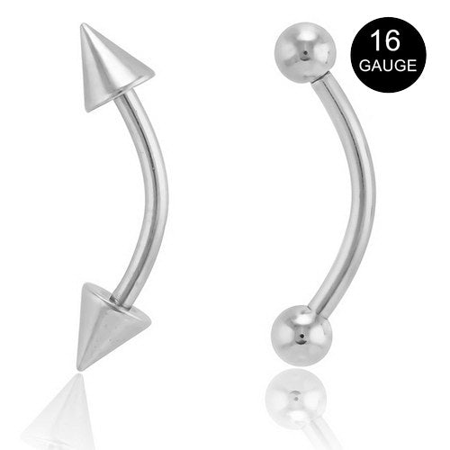 16GA 316L Surgical Steel Curved Eyebrow with Balls & Spikes-Body Piercing Jewellery, Eyebrow-176-Glitters