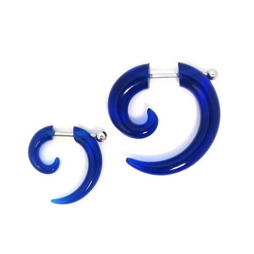 Blue Acrylic Fake Spiral Ear Taper with Surgical Steel Bar-Body Piercing Jewellery, earrings, Fake Plug-220-Glitters