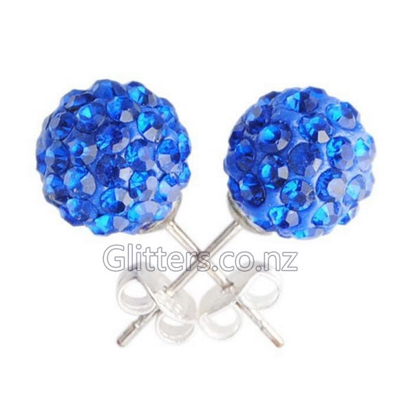 Blue Colour Crystal Ferido Disco Ball Stud Earrings-earrings, Jewellery, Sterling Silver Post, Stud Earrings, Women's Earrings, Women's Jewellery-542-Glitters