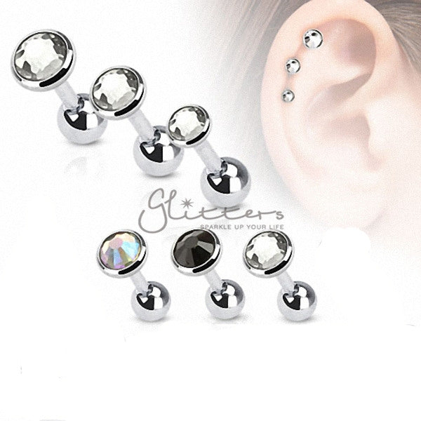 316L Surgical Steel Flat Top Disc Gem Cartilage Barbell-Jewellery, Men's Earrings, Men's Jewellery, Tragus, Women's Earrings, Women's Jewellery-998-Glitters