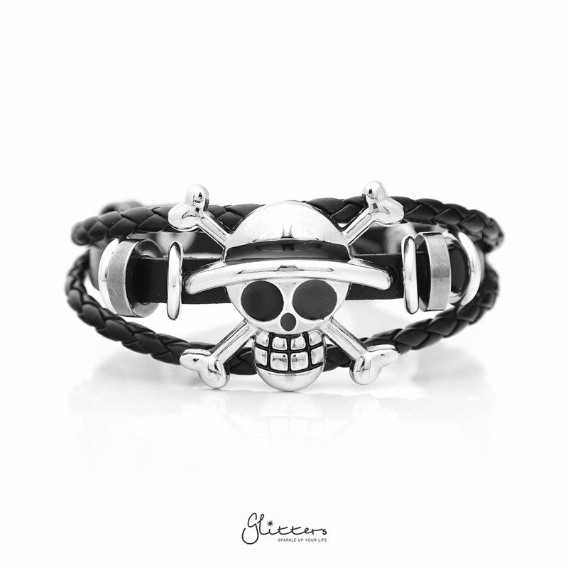 Skull with Crossbones Multilayer Adjustable Leather Bracelet-Bracelets, Jewellery, leather bracelet, Men's Bracelet, Men's Jewellery, Women's Bracelet, Women's Jewellery-BCL0189-1_800-Glitters