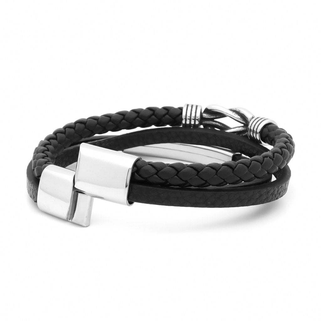 Multilayer Leather Love Knot Bracelet with ID Plate