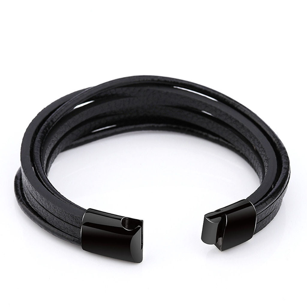 Multilayer Black Leather Bracelet-Bracelets, Jewellery, leather bracelet, Men's Bracelet, Men's Jewellery-BCL0214-4-Glitters