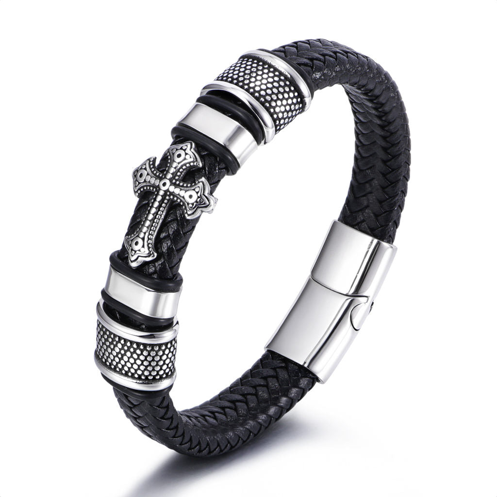 Cross Braided Leather Bracelet-Bracelets, Jewellery, leather bracelet, Men's Bracelet, Men's Jewellery, New, Women's Bracelet, Women's Jewellery-BCL0227-3_1-Glitters